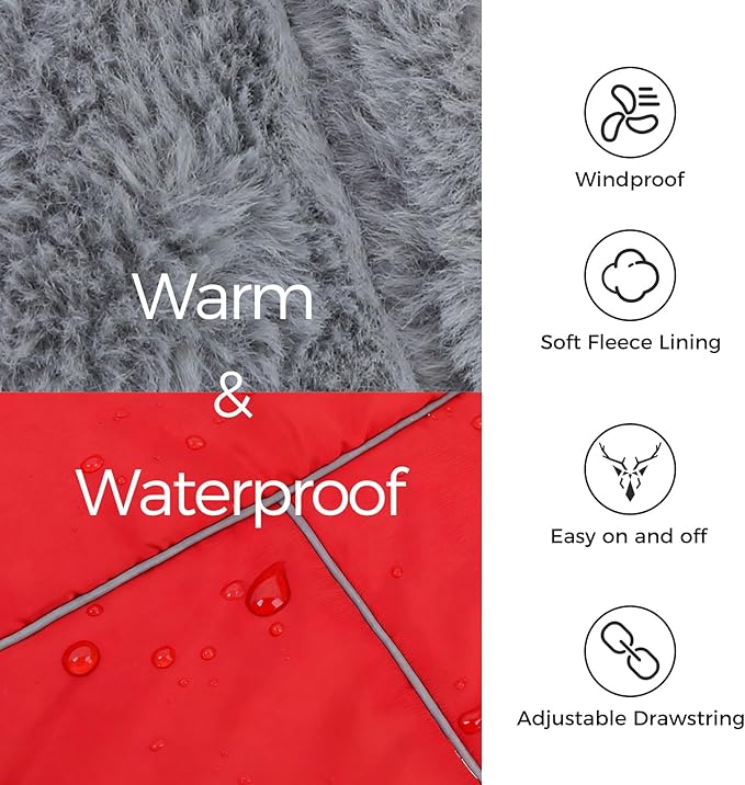 Mihachi Dog Coat for Large Dogs, Warm Dog Winter Coat Waterproof Dogs Jacket with Harness Built in Reflective Pet Fleece Vest, Puppy Cold Weather Coats Turtleneck & Windproof Pet Snowsuit, Red XXL