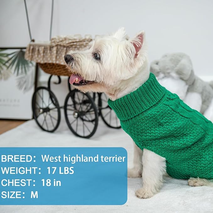 Mihachi Turtleneck Dog Sweater - Winter Coat Apparel Classic Cable Knit Clothes with Leash Hole for Cold Weather, Ideal Gift for Pet in New Year
