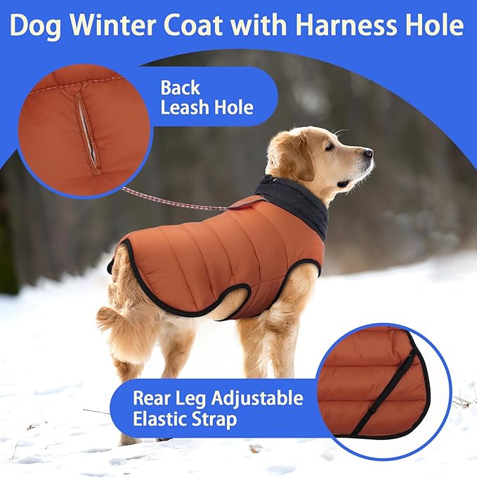 MIGOHI Lightweight Dog Coat, Windproof Dog Jacket, Puffer Jacket for Small Dogs, Padded Vest with Reflective Strips, Warm Snow Vest in Cold Weather, Easy On Hook & Loop Belly, Caramel, S