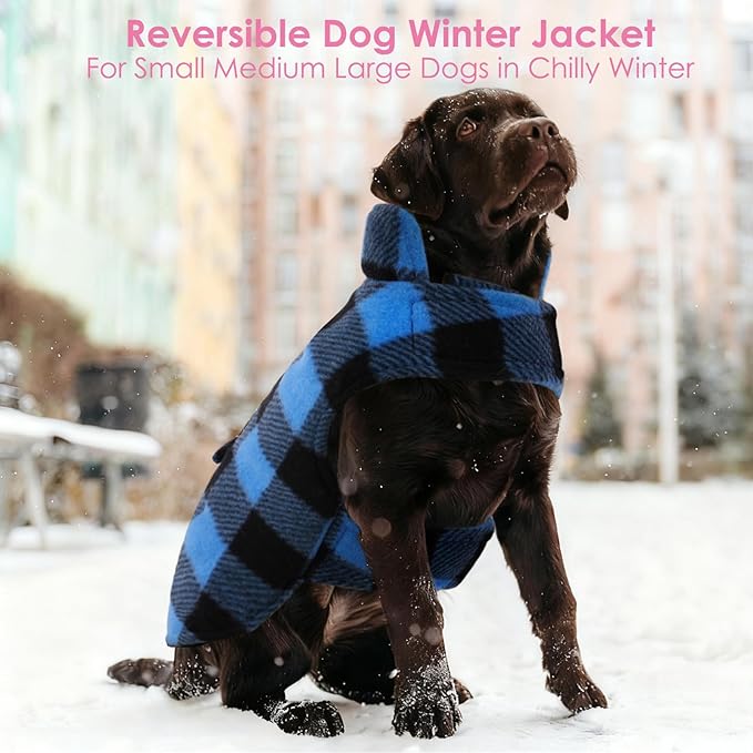AOFITEE Dog Coat Plaid Dog Winter Coat for Large Dogs, Warm Dogs Jacket Christmas Sweater, Waterproof Pet Puffer Jacket, Reversible Pet Cold Weather Coats for Small Medium Large Pets, Blue XXL