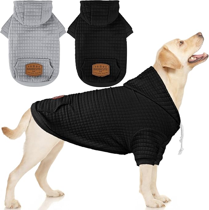 2 Pack Dog Hoodie Sweaters for Small Medium Dogs Warm Dog Clothes for Large Dogs Soft Waffle-Like Laminated Sweatshirt Bulldog (Black+Grey, XXL (Back: 26",Chest: 34.5", Neck: 25"))