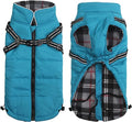 Winter Warm Coat Geyecete Waterproof Dog Winter Jacket with Harness Traction Belt,Pet Outdoor Jacket Dog Autumn and Winter Clothes for Medium, Small Dog-Blue-M