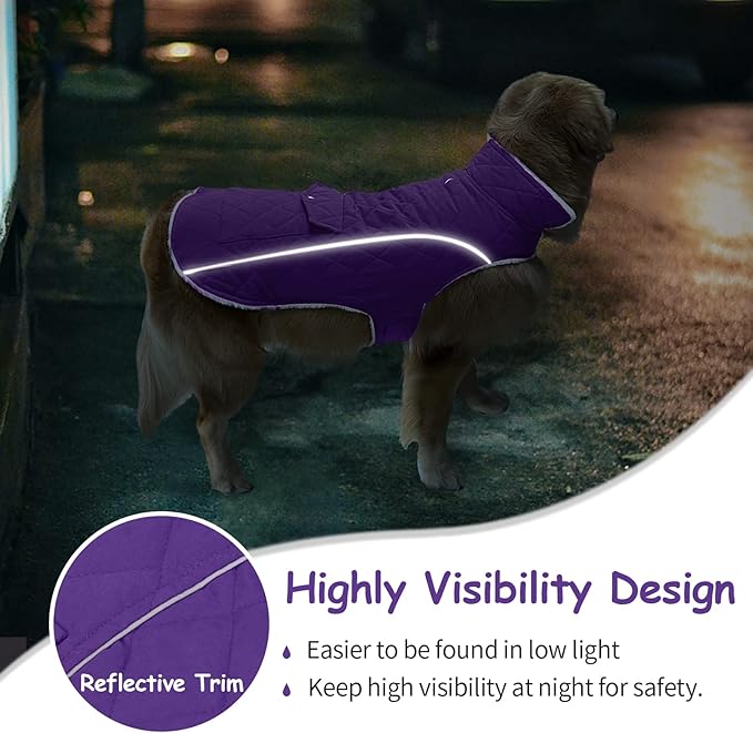 Malier Dog Winter Coat, Windproof Dog Cold Weather Coats with Real Pocket, Winter Extra Warm Pet Coat Fleece Jacket Reflective Clothes for Small Medium Large Dogs and Puppy (Purple, X-Small)