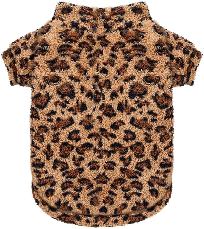 GreenJoy Leopard Print Dog Sweater – Stretchy Fleece Dog Turtleneck Sweatshirt for Puppies & Cats, Soft & Warm Pet Winter Clothes for Small, Medium & Large Dogs (Coffee Brown, Large)