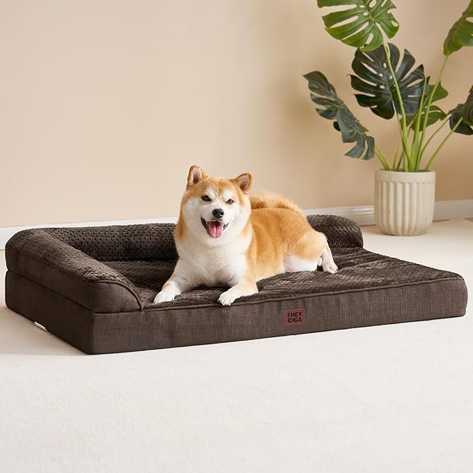 EHEYCIGA Memory Foam Dog Bed XLarge Sized Dogs, Extra Large Dog Bed Orthopedic with Washable Removable Cover, Waterproof XL Pet Bed Couch for Crate, 41x27x6 Inches, Brown