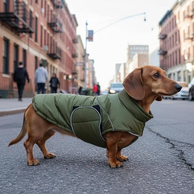 ASENKU Extra Warm Dog Coat - Winter Jacket with Fleece, Reflective Adjustable for Medium Dogs, Dachshund Clothes (Green, M)