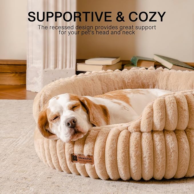 MEWOOFUN Dog Bed for Medium Dogs, Washable Large Cat Beds for Indoor Cats, Donut Pet Bed for Dogs and Cats with Anti-Slip Bottom (Camel, 27"x27"x10")