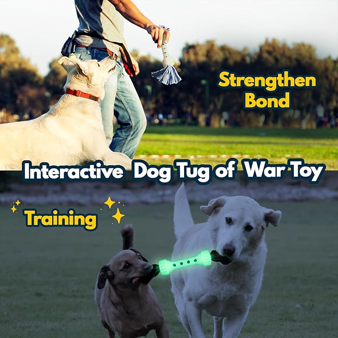 2PCS Premium Durable Rope Toys for Aggressive Chewers, Dog Tug of War Toys for Medium/Large Dogs, Glow in The Dark Outdoor Dog Fetch Toy, Interactive Dog Toy, Keep Your Powerful Chewers Busy