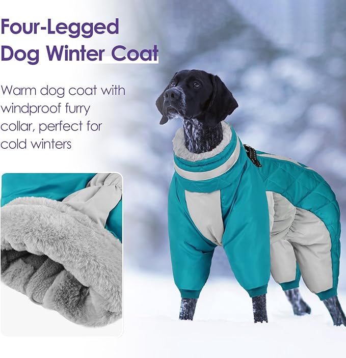 SUNFURA Full Body Dog Coat - Warm Fleece Jacket for Small Dogs, Turtleneck Winter Coats with Harness, Reflective Dog Snowsuit Windproof Puffer Jackets with Legs for Pug, Jack Russel, Turquoise S