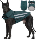 Winter Dog Coat Waterproof Reflective Dog Jacket for Extra Large Dogs with Harness Hook & Loop Turtleneck Fleece Snowsiut for Dogs Great Dane, Green 5XL