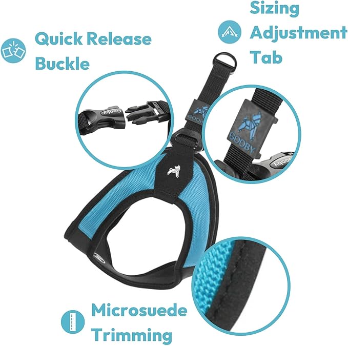 Gooby Escape Free Easy Fit Harness - Blue, Small - No Pull Step-in Patented Dog Harness with Quick Release Buckle for Small to Medium Dogs