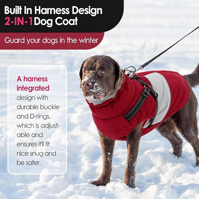 AOFITEE Dog Coat, Warm Dog Jacket with Harness Built in, Waterproof Coats for Small Dogs, Dogs Winter Coat Puffer Jacket with Zipper & Fleece Collar, Pet Snowsuit Sweater for Chihuahua Yorkshire, XS