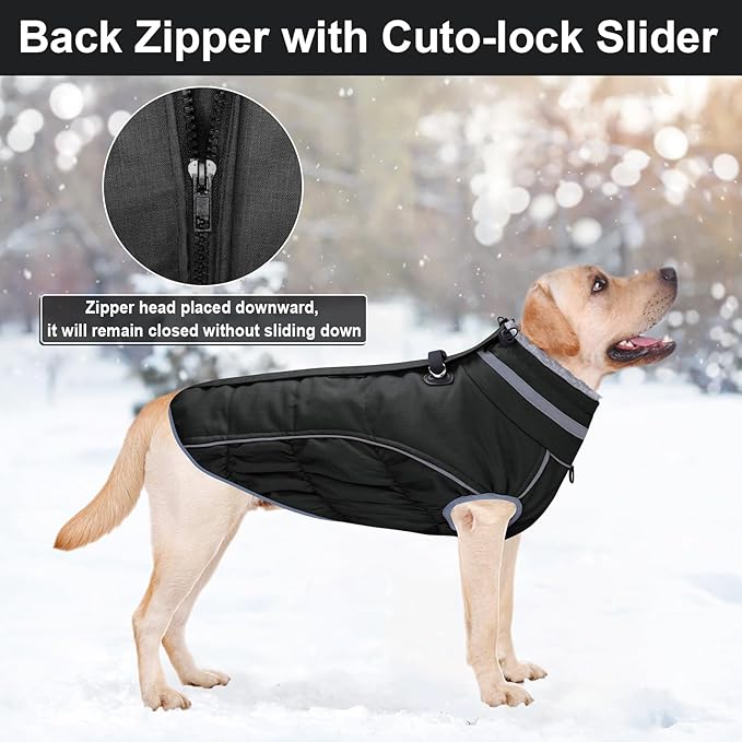 Malier Dog Coat, Reflective Dog Jacket Waterproof Windproof Puppy Cold Weather Coats with Harness Built in, Winter Extra Warm Pet Coat Fleece Vest for Small Large Pets and Puppy (Black, Medium)