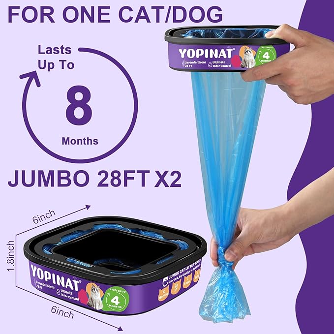 Jumbo Square Refill Bags 2 Pack – Lasts Up to 8 Months – Plant Scented Dog Poop Bags for Dogs – Pet Waste Refills for Odor Control – Fits Pet Genie Dog Waste Disposal System & Litter Genie Pails