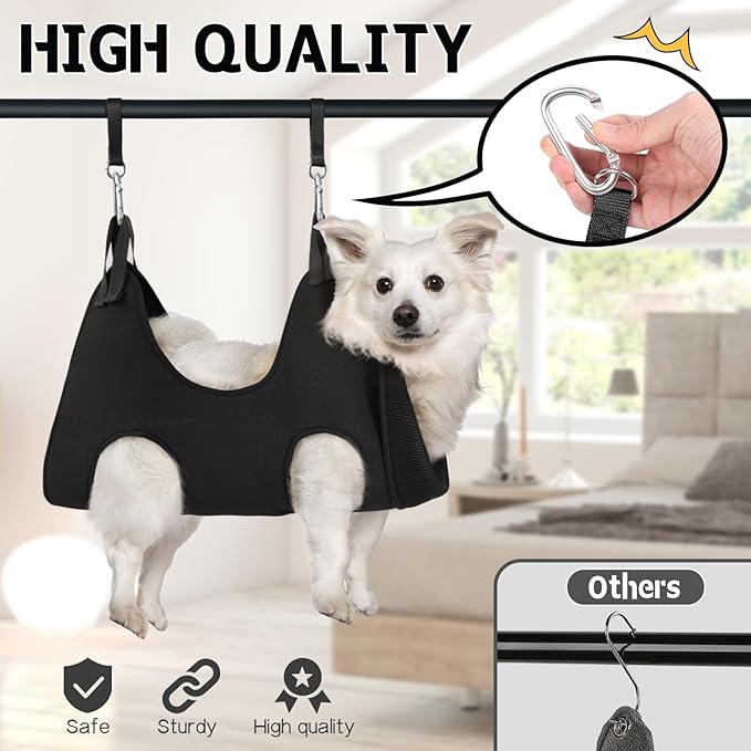 Supet Dog Grooming Hammock Harness for Dogs Cats, Relaxation Pet Nail Clipper Hammock, Restraint Dog & Small Animal Leashes Sling for Groomingk for Nail Trimming (Black, XS)
