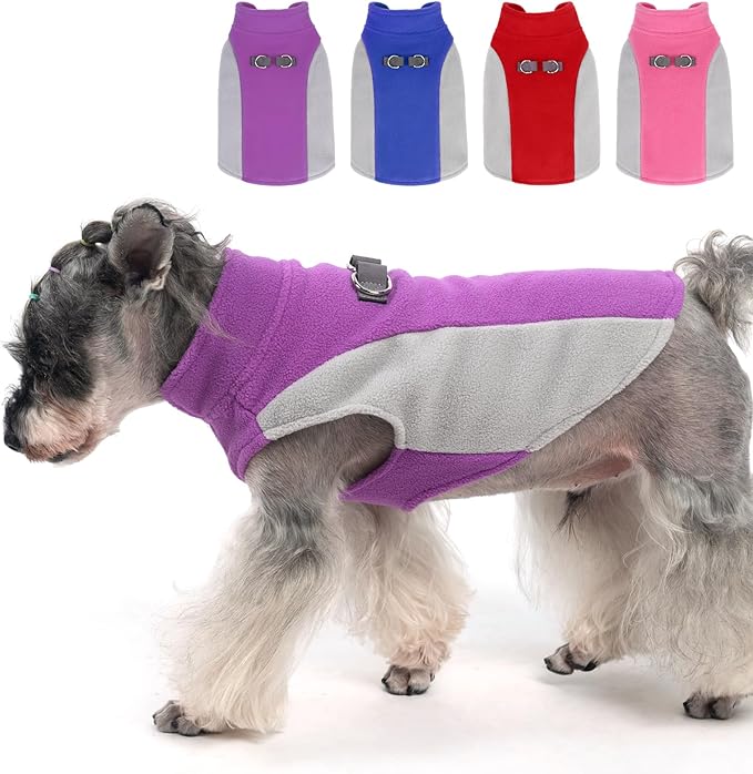 KOOLTAIL Small Dog Sweater - Dog Fleece Vest Jacket with Leash D-Ring for Small Medium Dogs, Soft Pullover Winter Warm Cold Weather Coats, Pet Fall Clothes Outfit for Puppy Cat Boys&Girls, Purple S