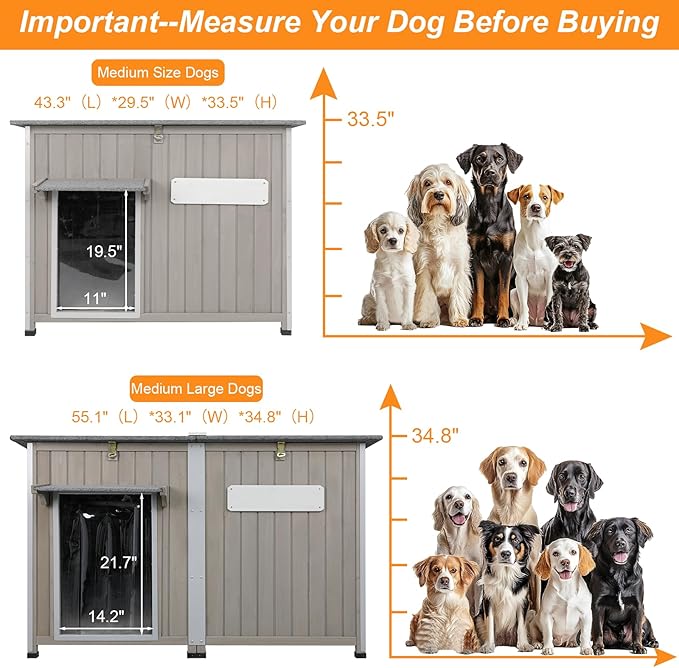 55" L Extra Large Dog House Outdoor with Window, XL Dog House Pet Shelter for Large Breed with Anti-Chewing Frame, Openable Roof, Removable Floor, 10 Support Feet for Medium to Large Dogs
