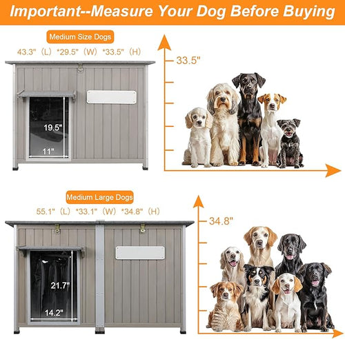55" L Extra Large Dog House Outdoor with Window, XL Dog House Pet Shelter for Large Breed with Anti-Chewing Frame, Openable Roof, Removable Floor, 10 Support Feet for Medium to Large Dogs