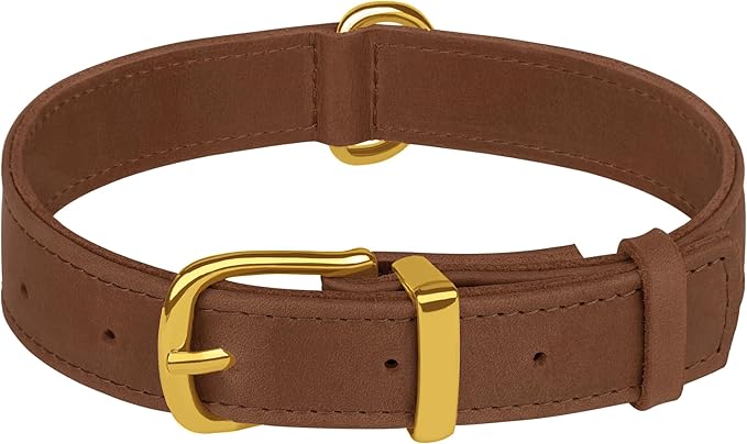 Leather Dog Collar - Heavy Duty Adjustable Soft Padded Pet Collars for Small Medium Large Dogs Breed - Black Green Brown Pink Red Blue (Cognac, XL, 19"-24" Neck Fit)