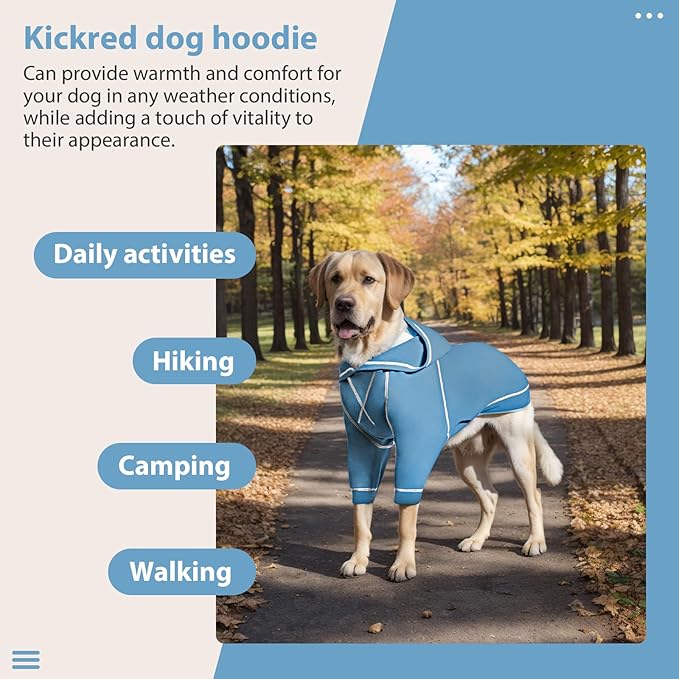 Basic Dog Hoodie Sweatshirts, Pet Clothes Hoodies Sweater with Hat and Leash Hole, Soft Cotton Outfit Coat for Small Medium Large Dogs, Light Blue (Large)
