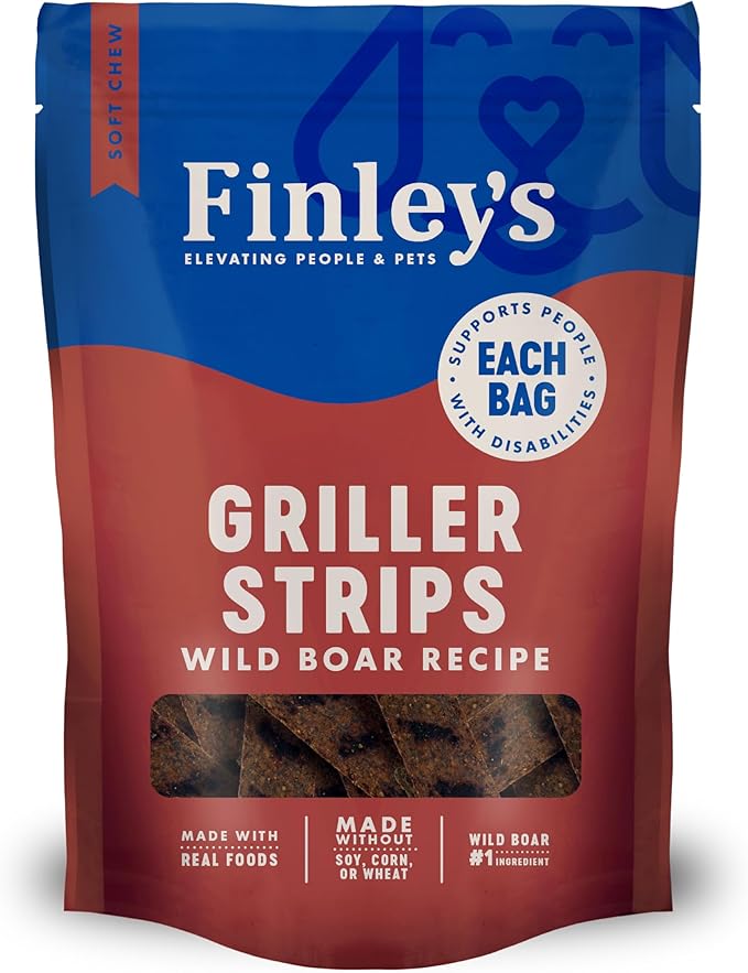 Finley's Wild Boar Griller Strips Dog Treats, Real Wild Boar, Grain-Free, Soft-Chew, Made in USA, 14.5 Ounce (Pack of 1)