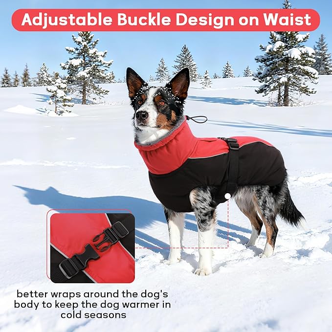 IDOMIK Dog Winter Coat, Reflective Waterproof Dog Jacket for Cold Weather, Warm Pet Coats for Small Medium Large Dogs, High Collar Doggy Fleece Snow Jacket, Winter Vest with Adjustable Buckle,XXL