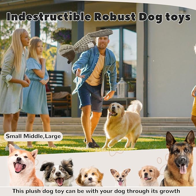 Crinkle Dog Toys Squeaky Plush No Stuffing Cute Puppy Stuffless Tough Rop Pull Toy, Fun Dog Stuffed Animals Durable Chew Set for Small Medium Large Pup (Large, Dark Brown Squirrel)