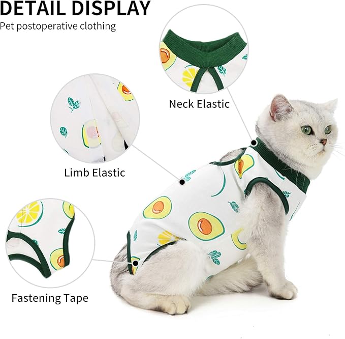 Cat Professional Surgical Recovery Suit,E-Collar Alternative for Cats Dogs,After Surgery Wear, Pajama Suit,Home Indoor Pets Clothing (M (6-8 1bs), Avocado)