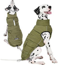 Dog Winter Jacket Waterproof, Reflective Fleece Lined Dog Coats for Small Medium Large Dogs, Warm Snow Coat for Dogs, Insulated Cold Weather Dogs Puffer Jackets with Leash Hole, Olive, 2XL