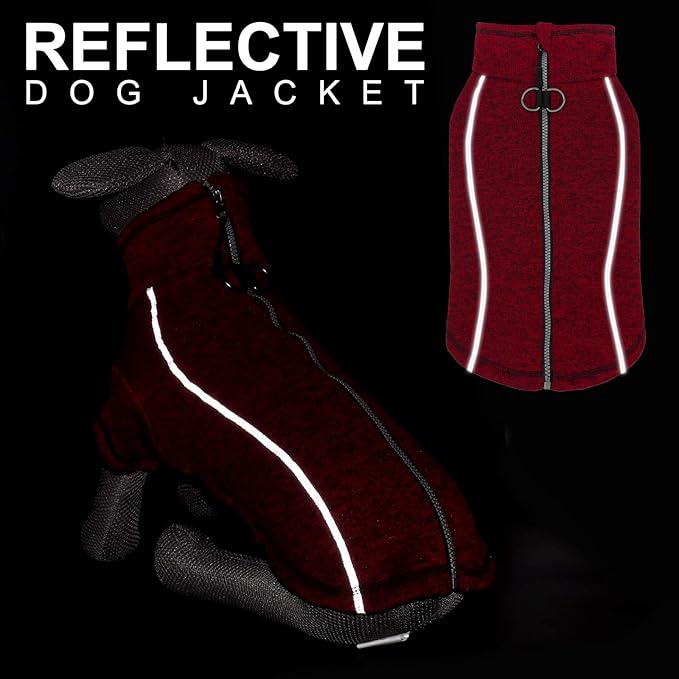 cyeollo Dog Sweater Coat Reflective Jacket Zipper up Fleece Dog Sweaters with D Ring Thick Winter Coat for Large Dogs