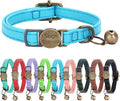 Cat Collar Breakaway, Personalized Leather Cat Collar with Bells -Adjustable Customized Collar with Name & Phone Number Tag for Girl Boy Cats -Quick Release Buckle for Cats & Kittens (Blue)