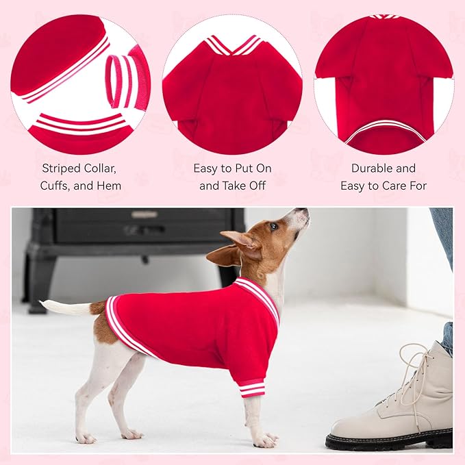 Dog Sweaters for Large Dogs, Brushed Fleece Dog Sweater Baseball Jacket Large Pet Sweater Clothes Soft Warm Boy Girl Pet(Red-XL)
