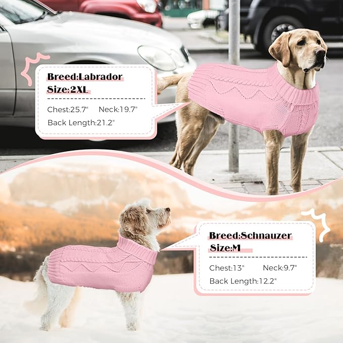 Dog Sweaters for Small Medium Large Dogs Girl, Soft Warm Turtleneck Pup Dogs Shirt, Double Knitting Collar for Outdoor Playing, Warm Dog Clothes (S,Pink)