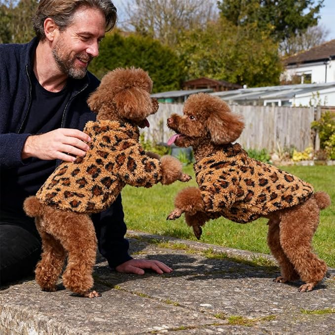 GreenJoy Leopard Print Dog Sweater – Stretchy Fleece Dog Turtleneck Sweatshirt for Puppies & Cats, Soft & Warm Pet Winter Clothes for Small, Medium & Large Dogs (Coffee Brown, X-Small)