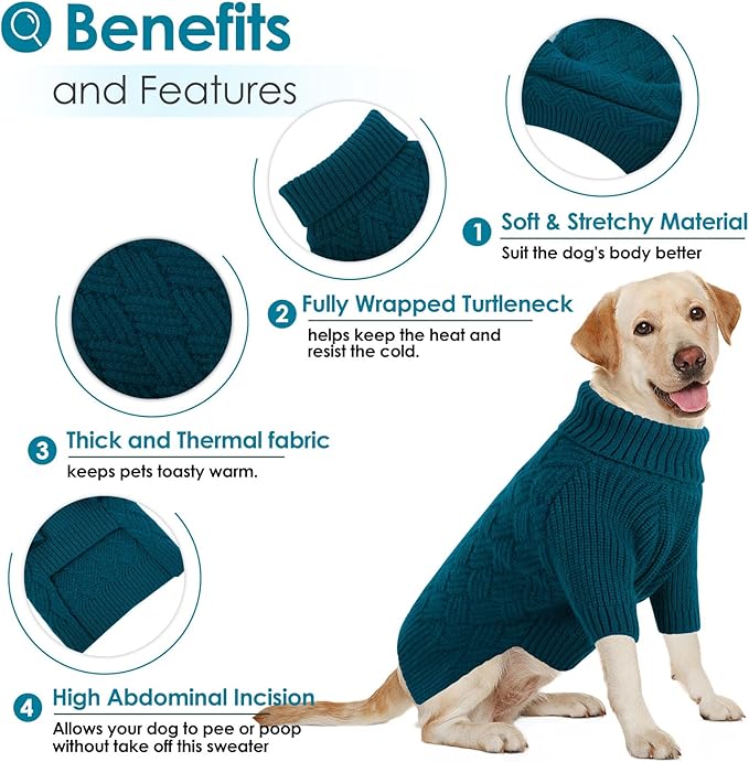 AOFITEE Dog Sweater, Dog Sweaters for Medium Dogs Girl, Warm Halloween Dogs Sweater, Winter Medium Pet Sweaters Female Male, Classic Turtleneck Knitwear for French Bulldog, Boston Terrier, M