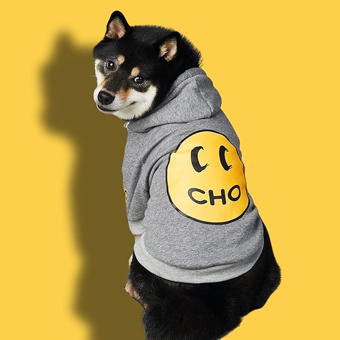 ChoChoCho Smiley Dog Hoodie Stylish Dog Clothes Smiley Face Sweater Cotton Sweatshirt Fashion Outfit for Dogs Cats Puppy Small Medium Large (XX-Large, Grey)