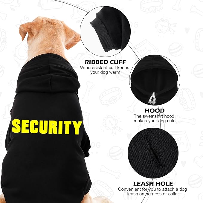 EXPAWLORER Security Dog Hoodie Puppy Sweater - Dog Sweatshirt Soft Fleece Lined Pet Clothes, Cold Weather Hooded Jacket Coat Keep Warm for Small Medium Large Dogs, 4X-Large
