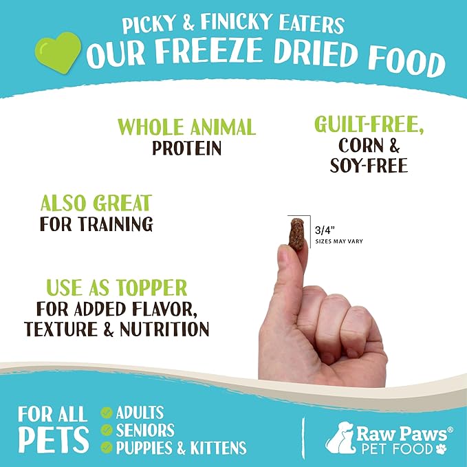 Raw Paws Freeze Dried Dog Food & Cat Food - Rabbit Recipe, 16-oz - Made in USA - Freeze-Dried Dog Food, Raw Dog and Cat Food