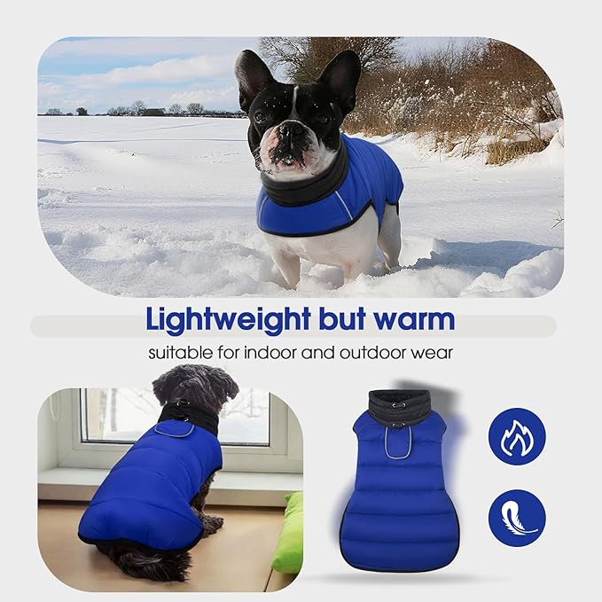 IDOMIK Dog Winter Coat, Warm Waterproof Dog Puffer Jacket with Harness Hole, Adjustable Reflective Snow Jacket Vest with Turtleneck, Pet Cold Weather Coats for Large Dogs,Blue,3XL