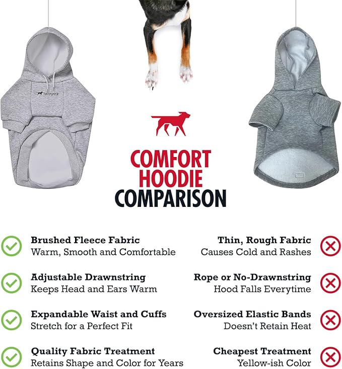 Tuff Pupper Dog Hoodie | Premium Quality 100% Organic Cotton | Ultra Soft Interior for Superior Comfort | Elastic Cuffs & Drawstring for Warmth | Stretch Fit Suitable for All Breeds (Gray, XXL)