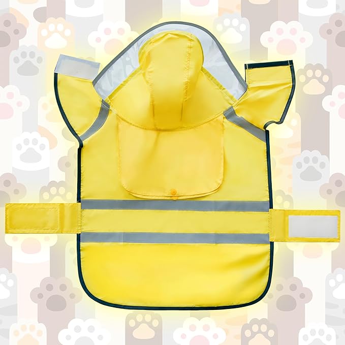 Dog Raincoat, Adjustable Rain Jacket with Hooded Double Layer for Large Medium Small Dogs Puppies, Lightweight Waterproof Rain Coat Poncho with Reflective Stripe Yellow,XXL