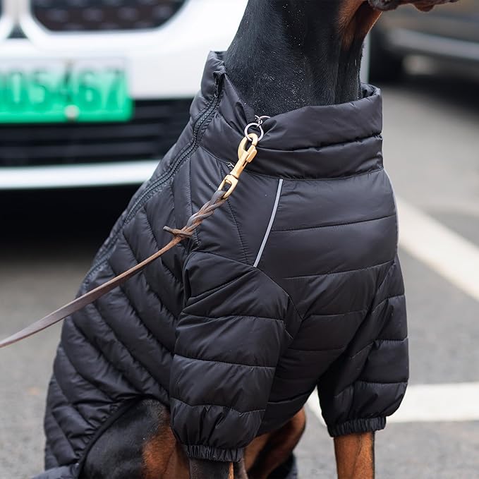 Lovelonglong Dog Coat Dog Warm Jacket, 4 Legs Covered Waterproof Windproof Reflective Warm Dog Vest, Zippered Adjustable Outdoor Dog Snow Jacket for Small Medium Large Dogs Black XL
