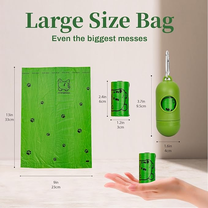 870 Counts Dog Poop Bags Rolls with Dispenser & Leash Clip, Scented Poop Bags for Dogs Waste, Extra Thick & Leak Proof for Poop Doggie Puppy Pet Waste, 9" x 13", Green