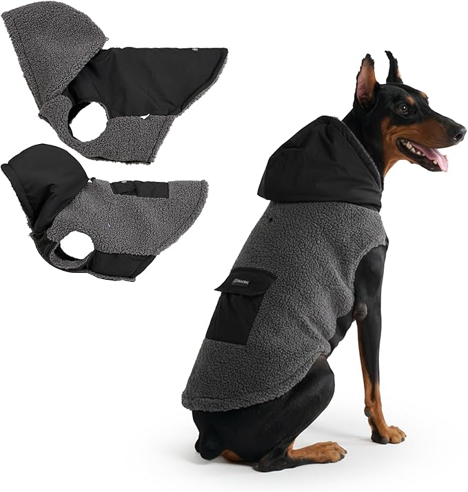 Spark Paws Reversible Dog Sweater, Sherpa Vest with Warm Fleece Lining, Warm Coat for Winter, Suitable for Small Medium, Large, XL XXL Dogs - Black and Grey - 4XL