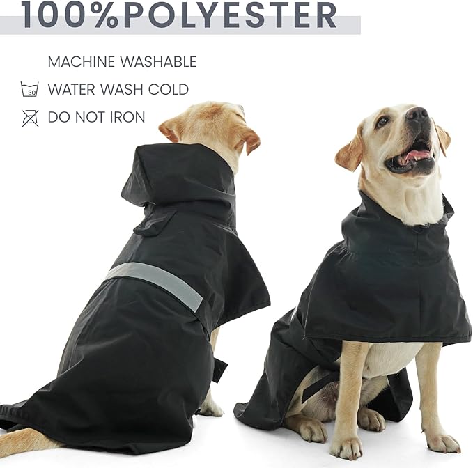 Nanaki Rain Coats for Medium Dogs with Leash Hole, Reflective Adjustable Pet Raincoat for Rainny Snow Foggy Days,Windproof Waterproof Dog Coat Jacket Vest for Outdoor Hiking Walking Hunting Black XL