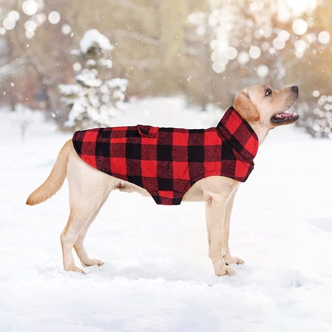 Malier Dog Winter Coat, Classic Plaid Fleece Dog Cold Weather Coats Dog Jacket with Pocket, Windprood Warm Dog Coat Vest Winter Pet Clothes Apparel for Small Medium Large Dogs (Red, XX-Large)
