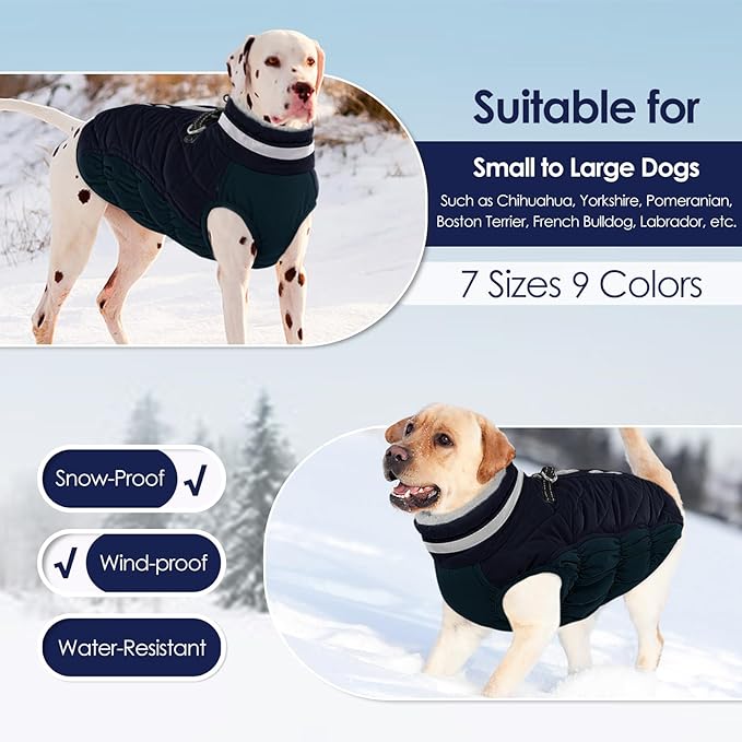 AOFITEE Dog Coat, Warm Dog Jacket, Reflective Winter Coats for Medium Dogs, Turtleneck Dogs Winter Jacket with Harness Built in, Waterproof Windproof Pet Fleece Vest Puffer Jacket, Navy M