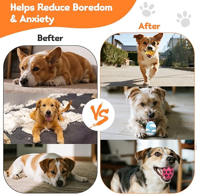 Squeaky Dog Toys, Soft Chewing Dog Balls, 6 Pcs Interactive Squeak Fetch Playing Pet Toy, Durable Bouncing Toys to Keep Them Busy, 2.6" Egg Ball for Puppies Small Breeds