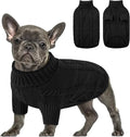 Queenmore Small Dog Pullover Sweater, Cold Weather Cable Knitwear, Classic Turtleneck Thick Warm Clothes for Chihuahua, Bulldog, Dachshund, Pug (Black, X-Small)