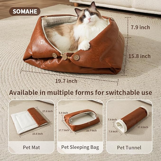Cat Beds for Indoor Cats Dog Bed for Small Dogs 5 in 1 Function - Leather Mats Bed Cave Pillow Pad for Puppy & Kitten Four-Season 27.5 * 35.4inch Black